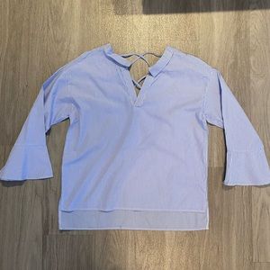 Lace Up Back Shirt in Blue Striped